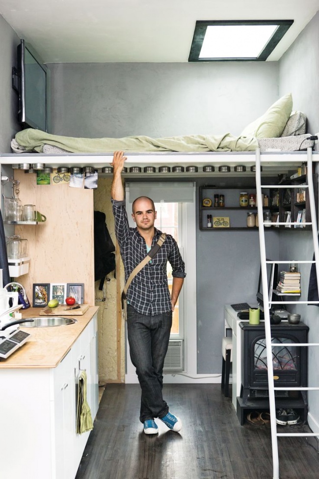 Ideias para espaços pequenos - cama beliche sobre a cozinha