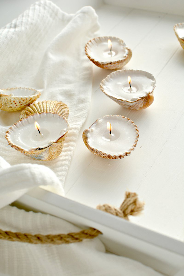 Decoração sem custos - suportes para velas feitos de conchas