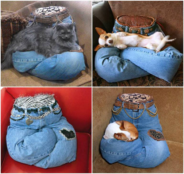 Reciclar calças de ganga - almofadas para animais