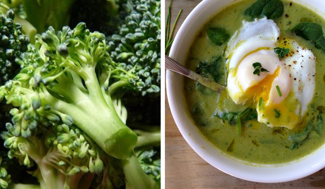 Receita de sopa de brócolos, feijão e ovo escalfado